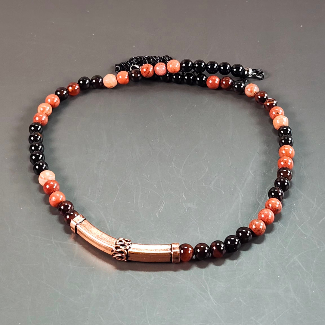 Unisex Copper Gemstone Beaded Necklace