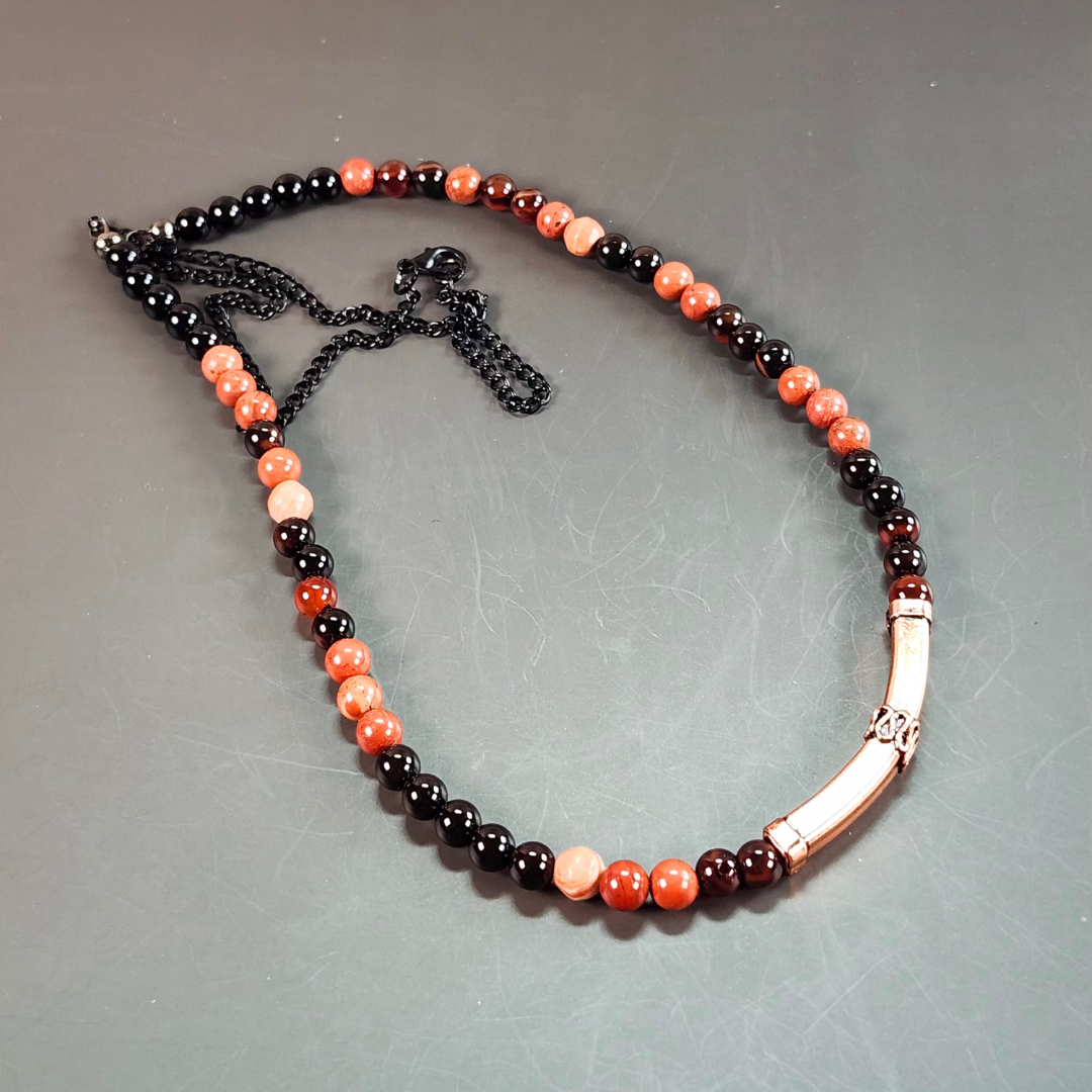 Unisex Copper Gemstone Beaded Necklace