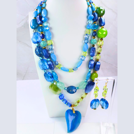 3-Layer Blue & Greens Necklace Set