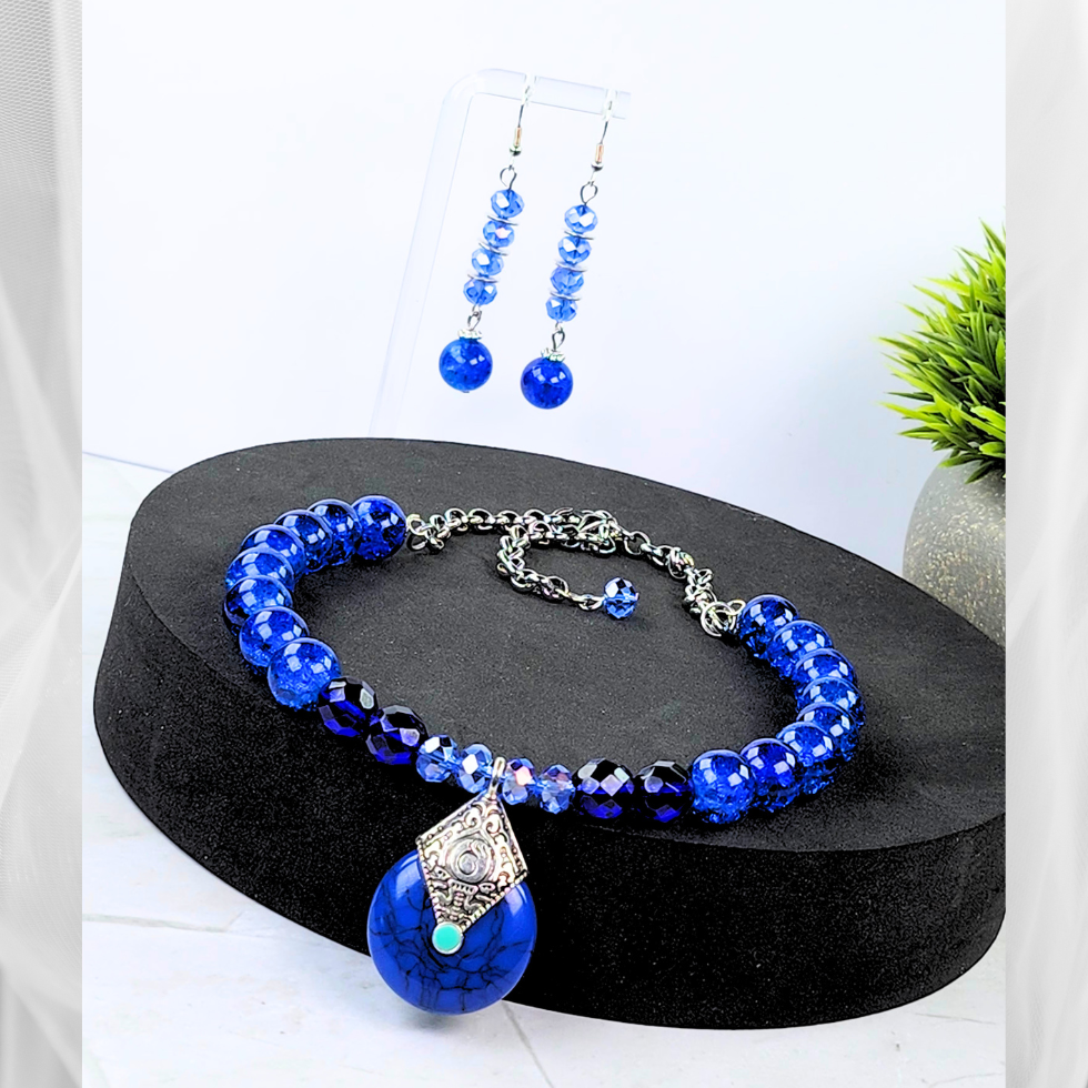 Cool Blue Choker-Necklace Set (W0140)
