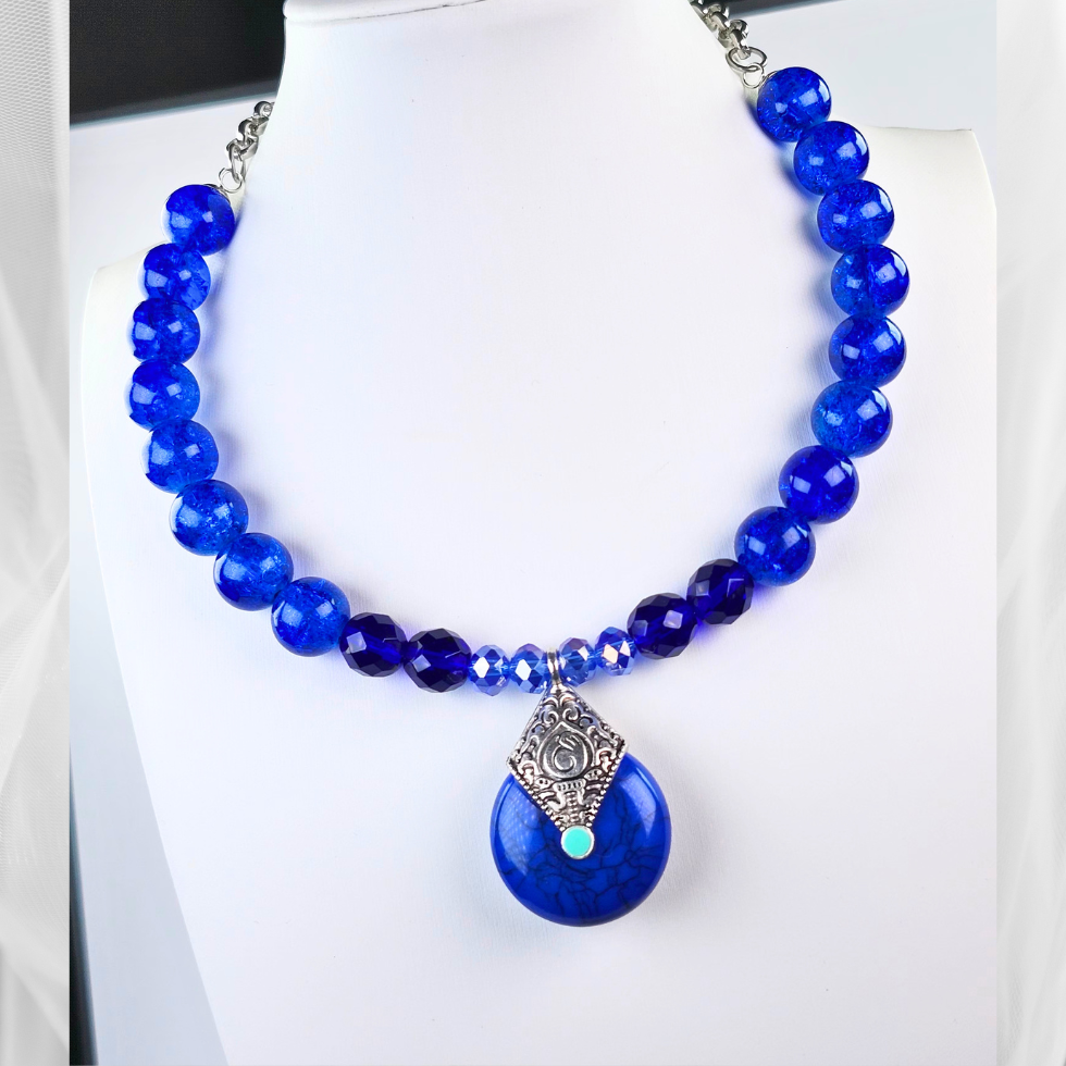 Cool Blue Choker-Necklace Set (W0140)