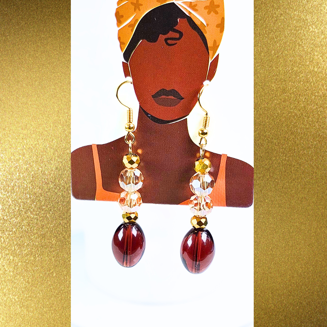 Stunning Brown & Crystal Dangle Earrings #1