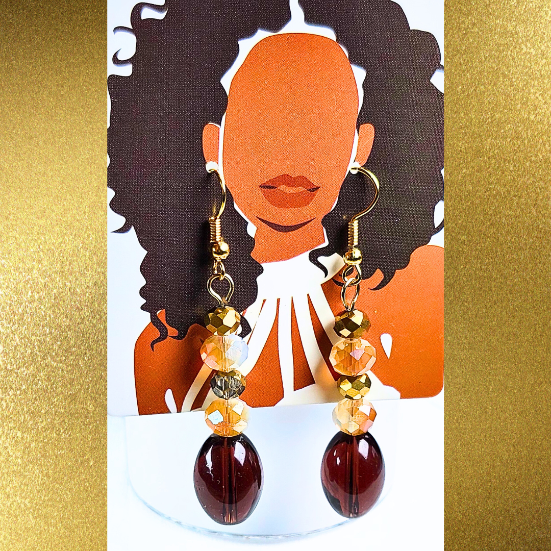 Stunning Brown & Crystal Dangle Earrings #2