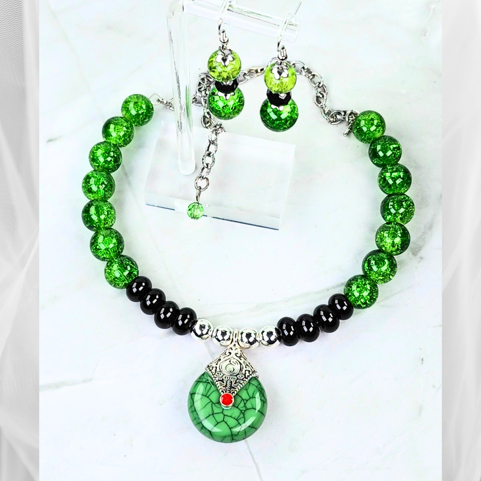 Cool Green Choker-Necklace Set (W0141)