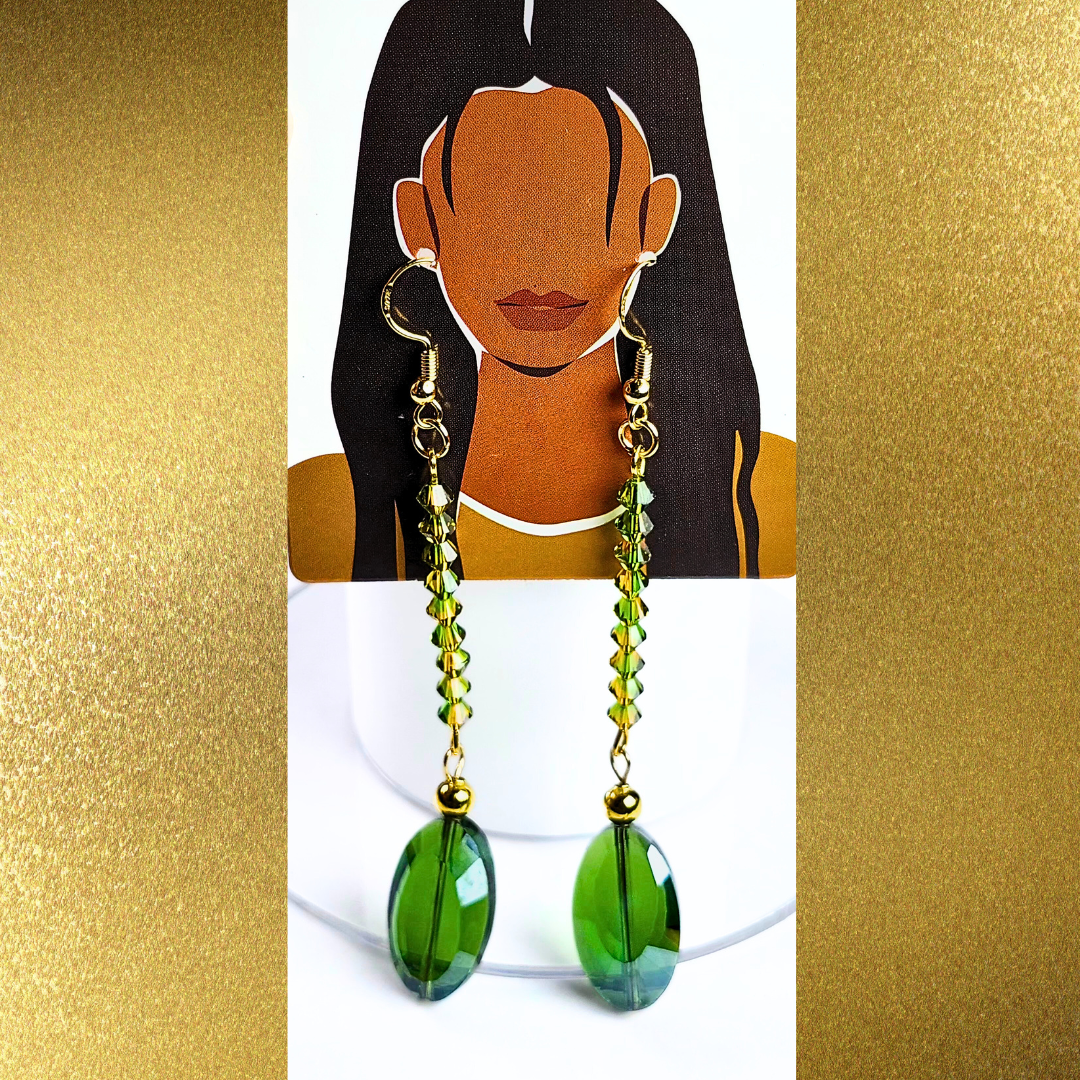 Stunning Long Length Green Crystal Earrings