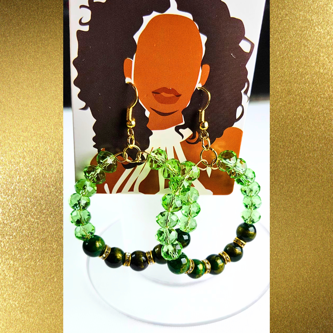 Stunning Green Hoop Beaded Earrings #1