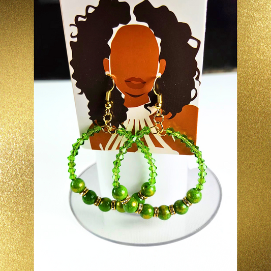 Gorgeous Lime Green Beaded Hoop Earrings