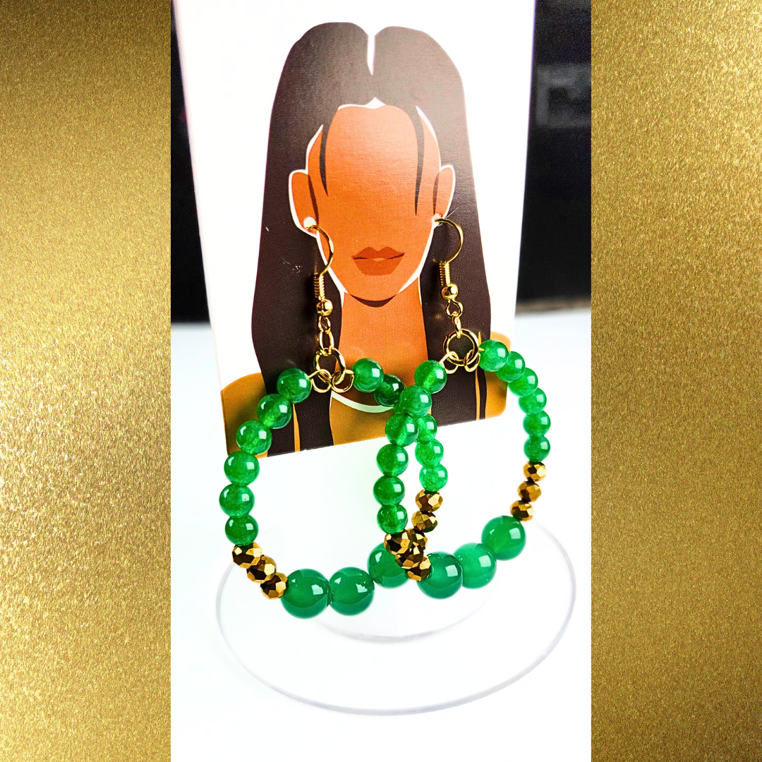 Stunning Green Hoop Beaded Earrings #2