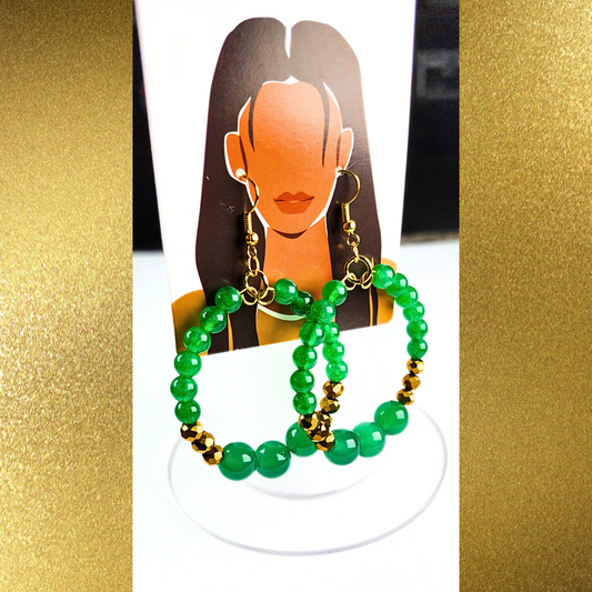 Stunning Green Hoop Beaded Earrings #2