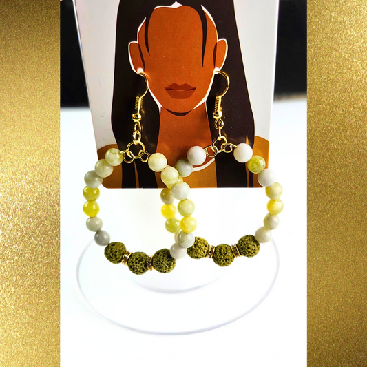 Stunning Olive Green Beaded Hoop Earrings