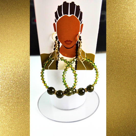Elegant Olive Green Crystal Hoop Earrings