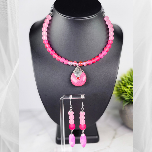 Cool Pink Choker-Necklace Set (W0139)