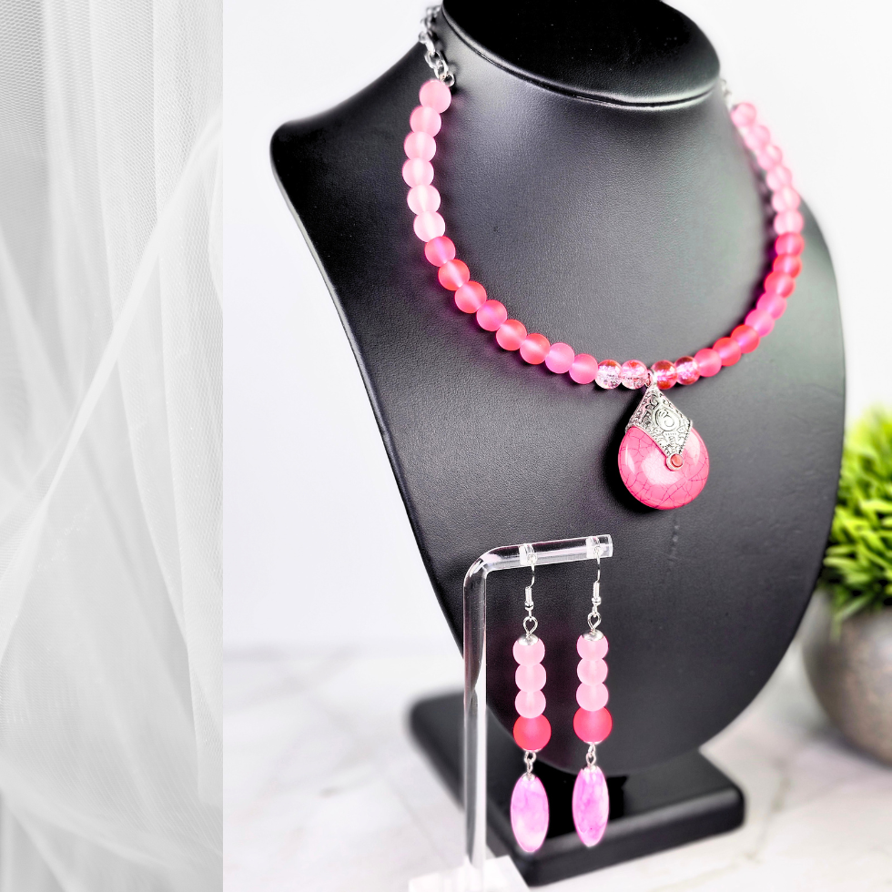 Cool Pink Choker-Necklace Set (W0139)
