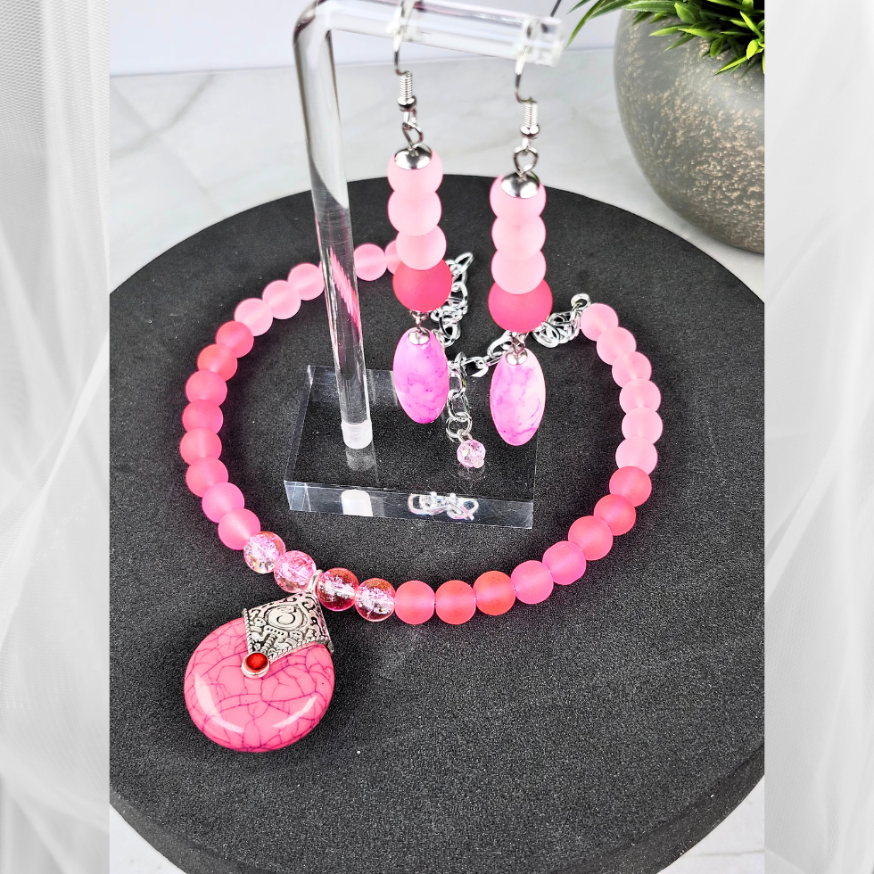 Cool Pink Choker-Necklace Set (W0139)