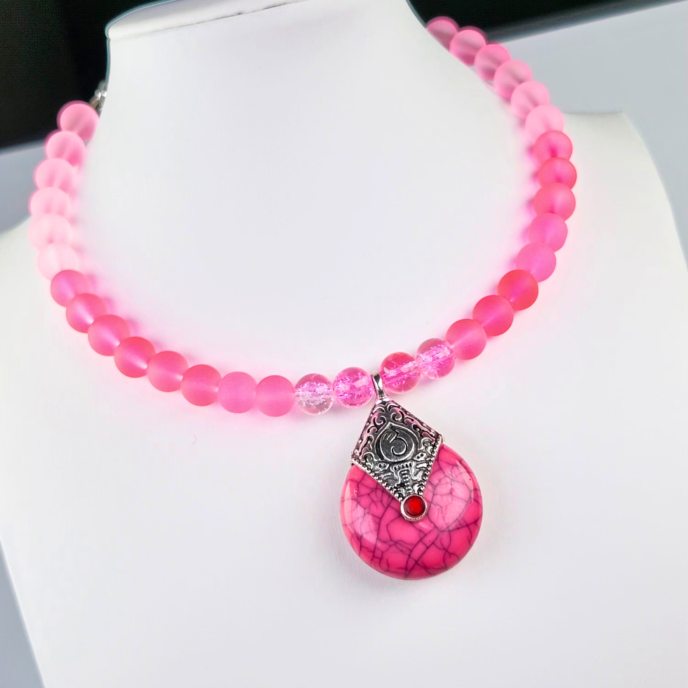 Cool Pink Choker-Necklace Set (W0139)