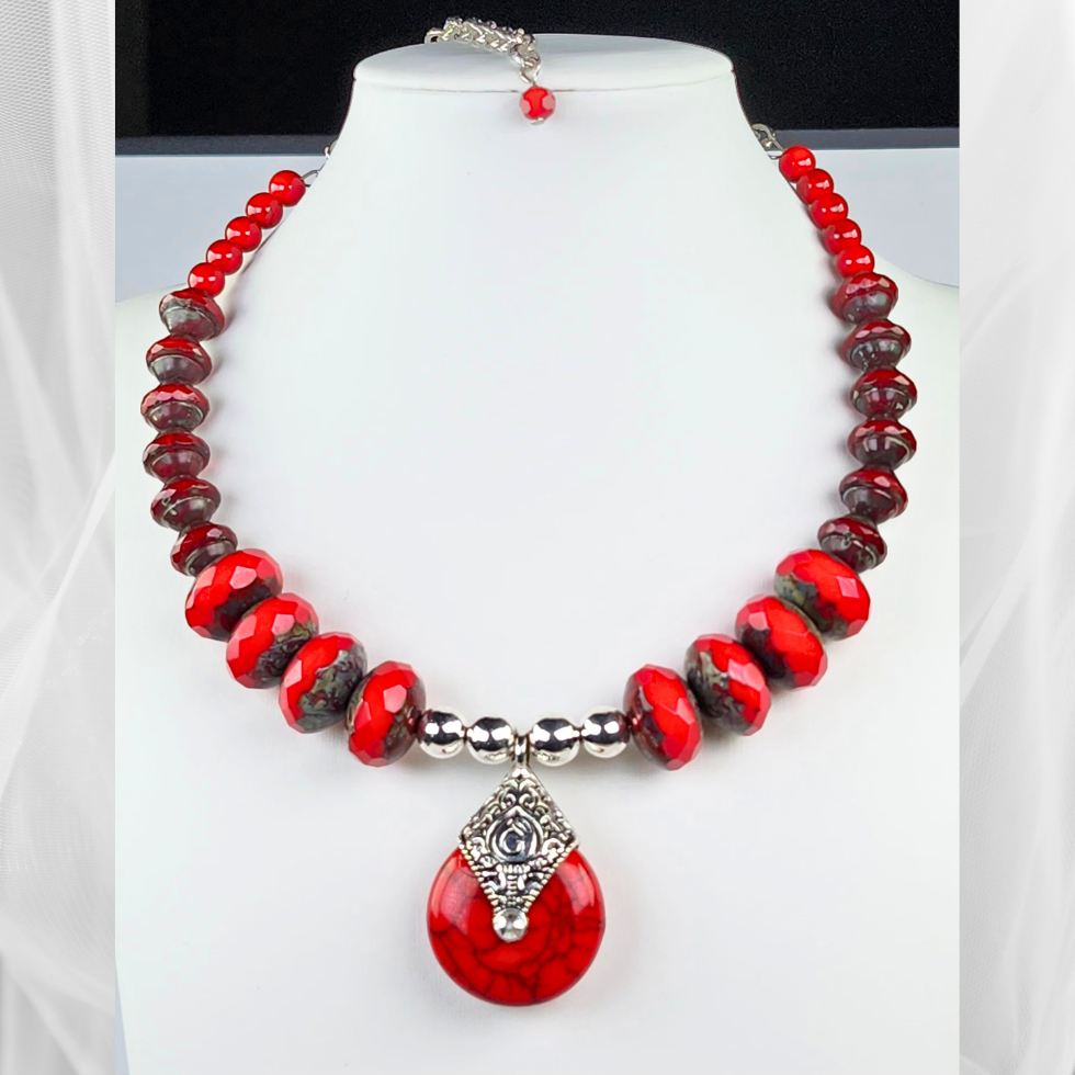 Cool Red Choker-Necklace Set (W0142)