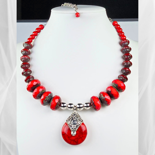 Cool Red Choker-Necklace Set (W0142)