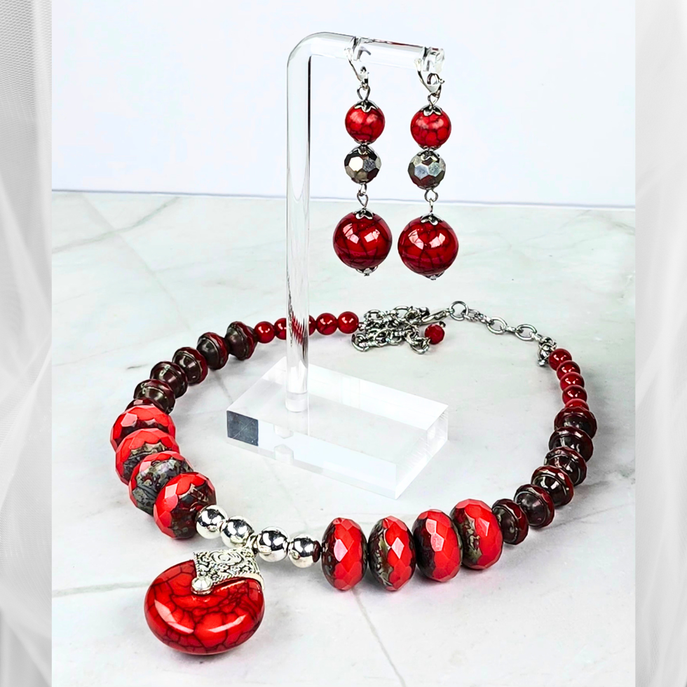 Cool Red Choker-Necklace Set (W0142)