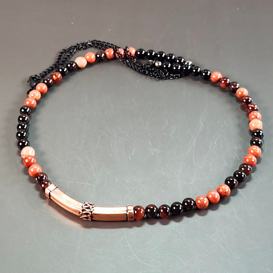Unisex Copper Gemstone Beaded Necklace